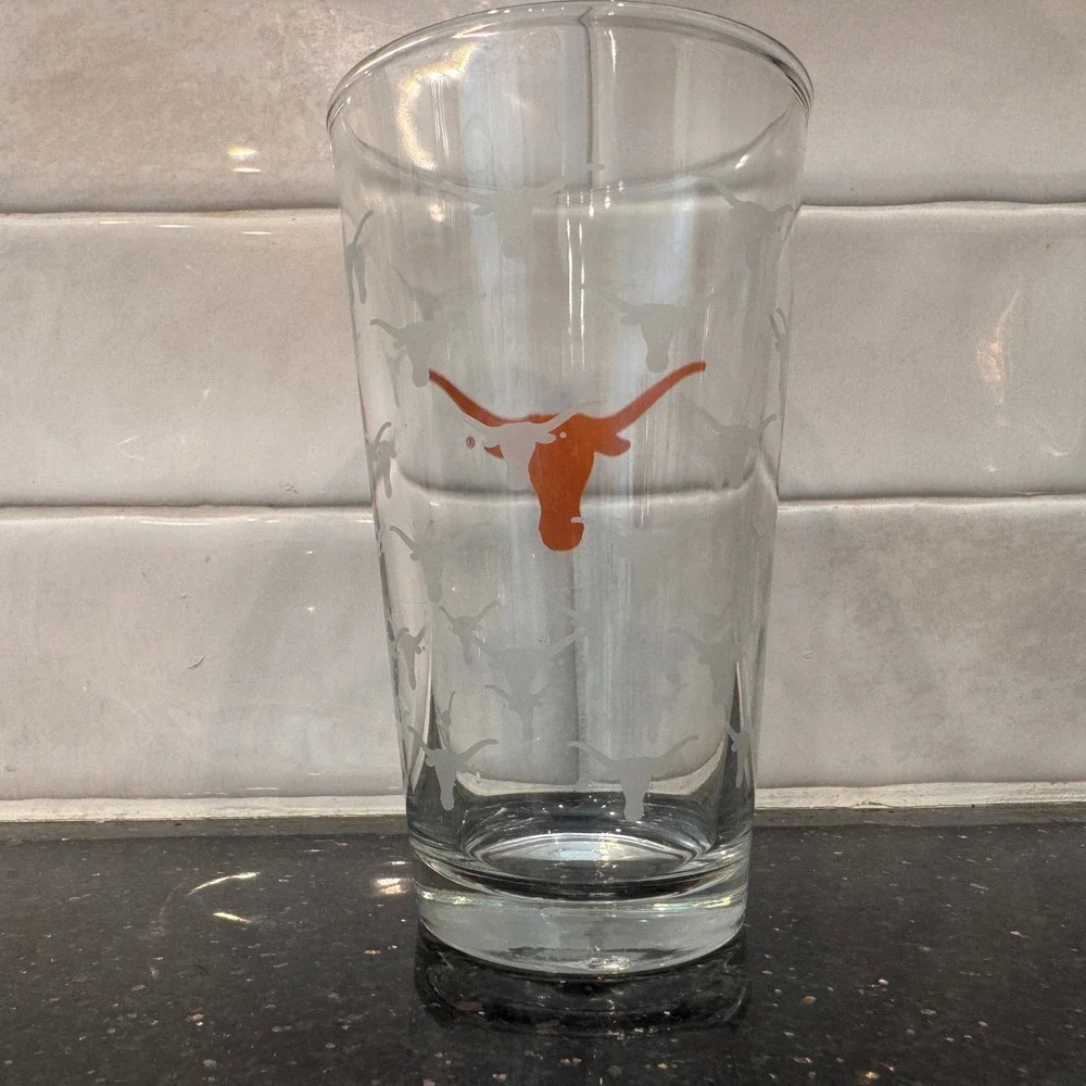 University of Texas Longhorns Pint Glass Burnt Orange Frosted Logo Barware 16oz
